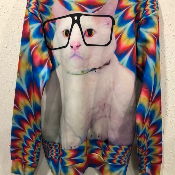 Sunglasses Cat Colorful Kitty Tripping Sweatshirt - Picture 9 of 9